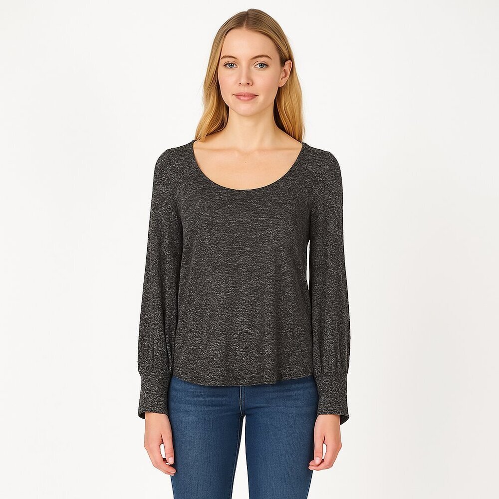 2/$30 White House Black Market Blouson Sleeve Knit Bateau Top Charcoal #A0743